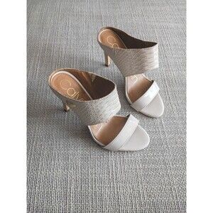 Calvin Klein Shaina Nude Python Embossed Leather slide Sandals Heels Size 6